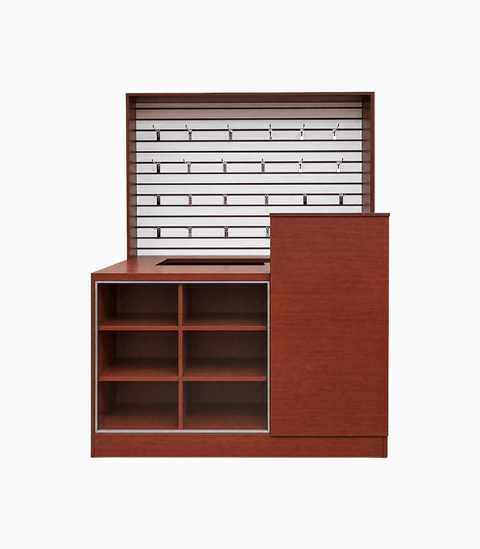 MODULO-ATC-MELAMINA-3 Módulo de atención con mueble agente personalizado color cerezo - Imagen 1